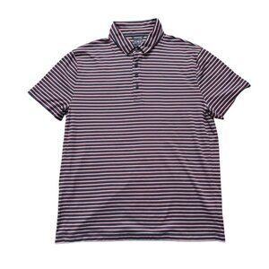 J Crew Polo Men's Large Short Sleeve Striped Shirt Navy Red White Coolmax Mesh